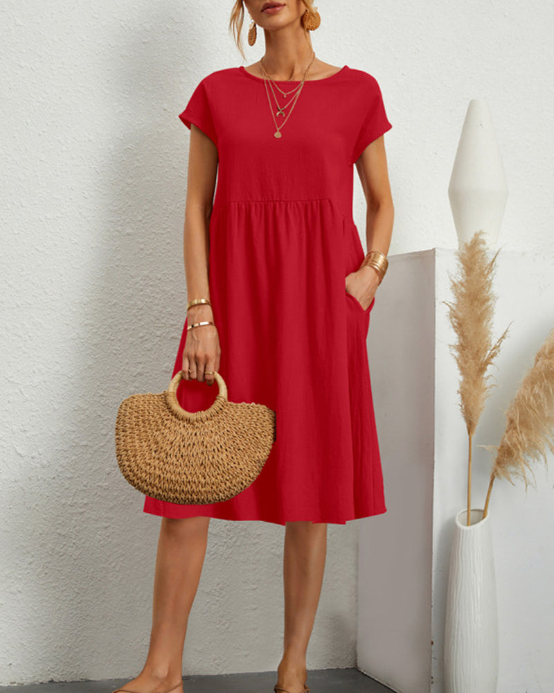Paulina | Bequemes Midi-Kleid mit Rundhalsausschnitt & Taschen