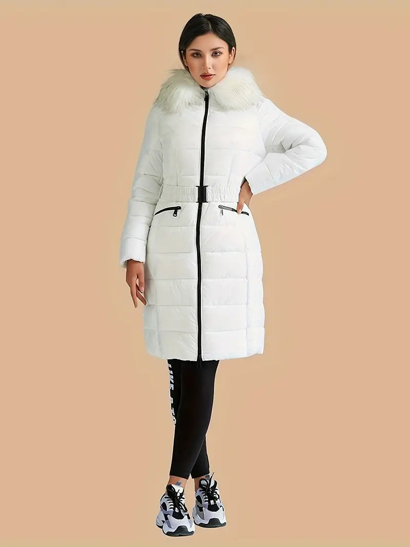 White | Damen Winterparka – Warm, gefüttert, Polyester, elegantes Design