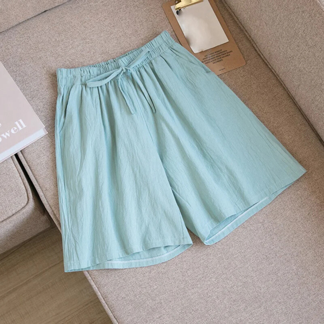 Celia |Leinen-Shorts mit elastischem Bund und weitem Bein
