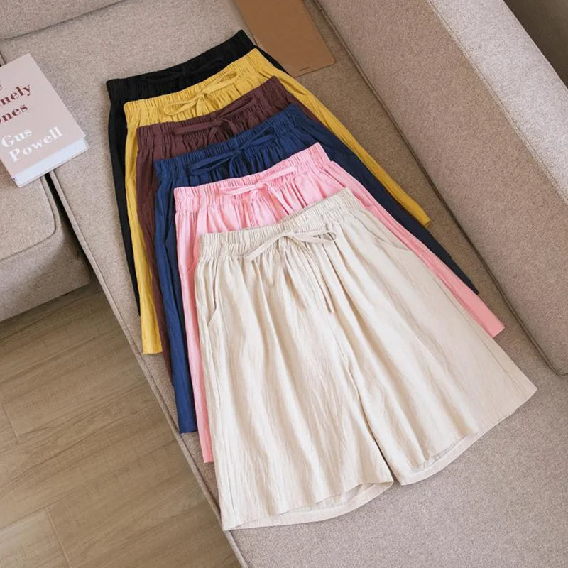 Celia |Leinen-Shorts mit elastischem Bund und weitem Bein