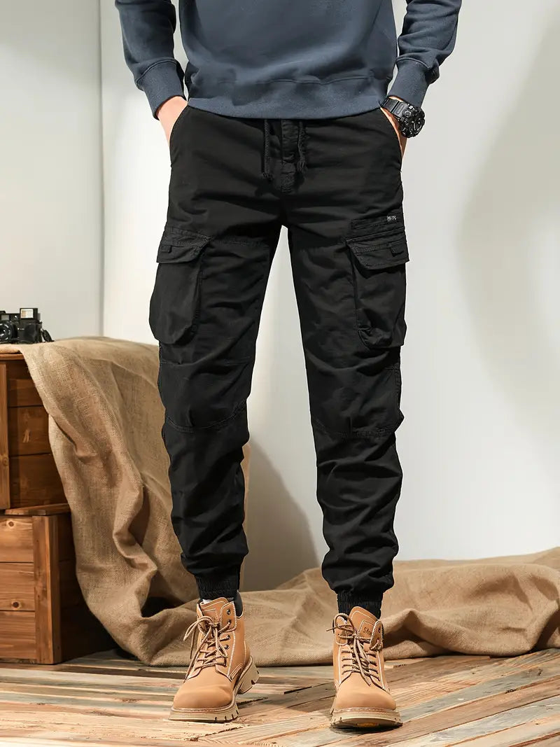 Her | Herren Solid Cargo-Hose mit Mehreren Taschen – Lässige Outdoor-Hose