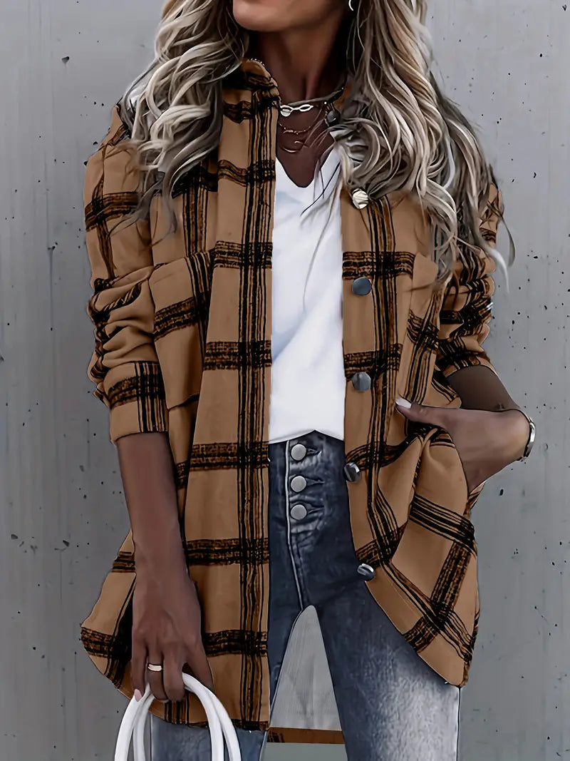 Shangi | Karierte langärmlige Shacket-Jacke, stilvolle Oberbekleidung mit Knopfleiste vorne