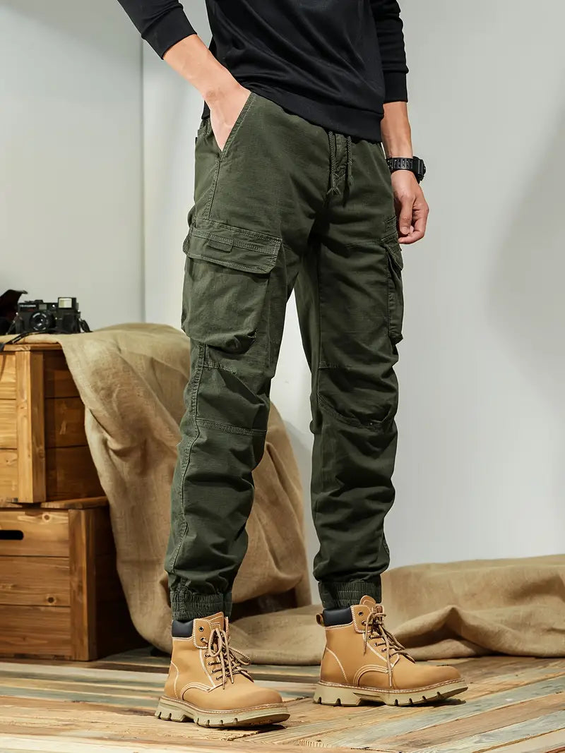Her | Herren Solid Cargo-Hose mit Mehreren Taschen – Lässige Outdoor-Hose