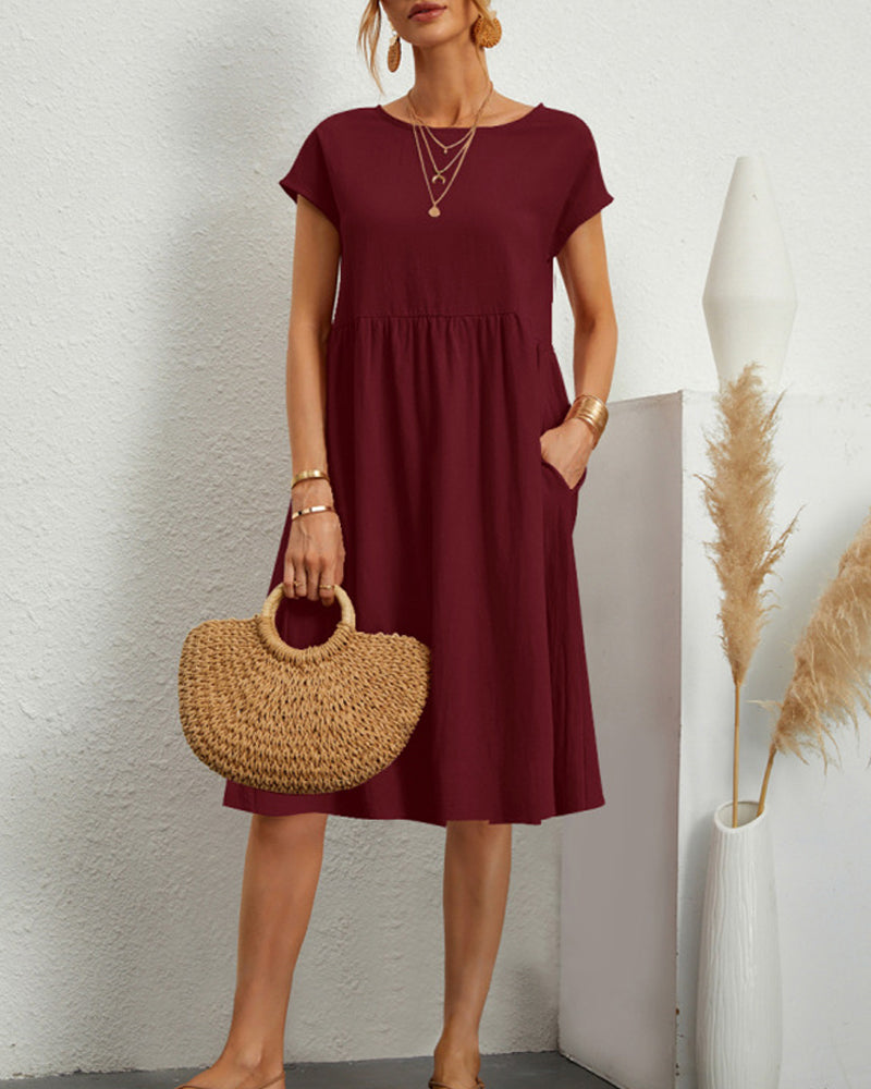 Paulina | Bequemes Midi-Kleid mit Rundhalsausschnitt & Taschen