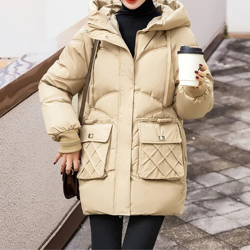 Winomna | Winter Steppmantel für Damen mit Kapuze und großen Taschen