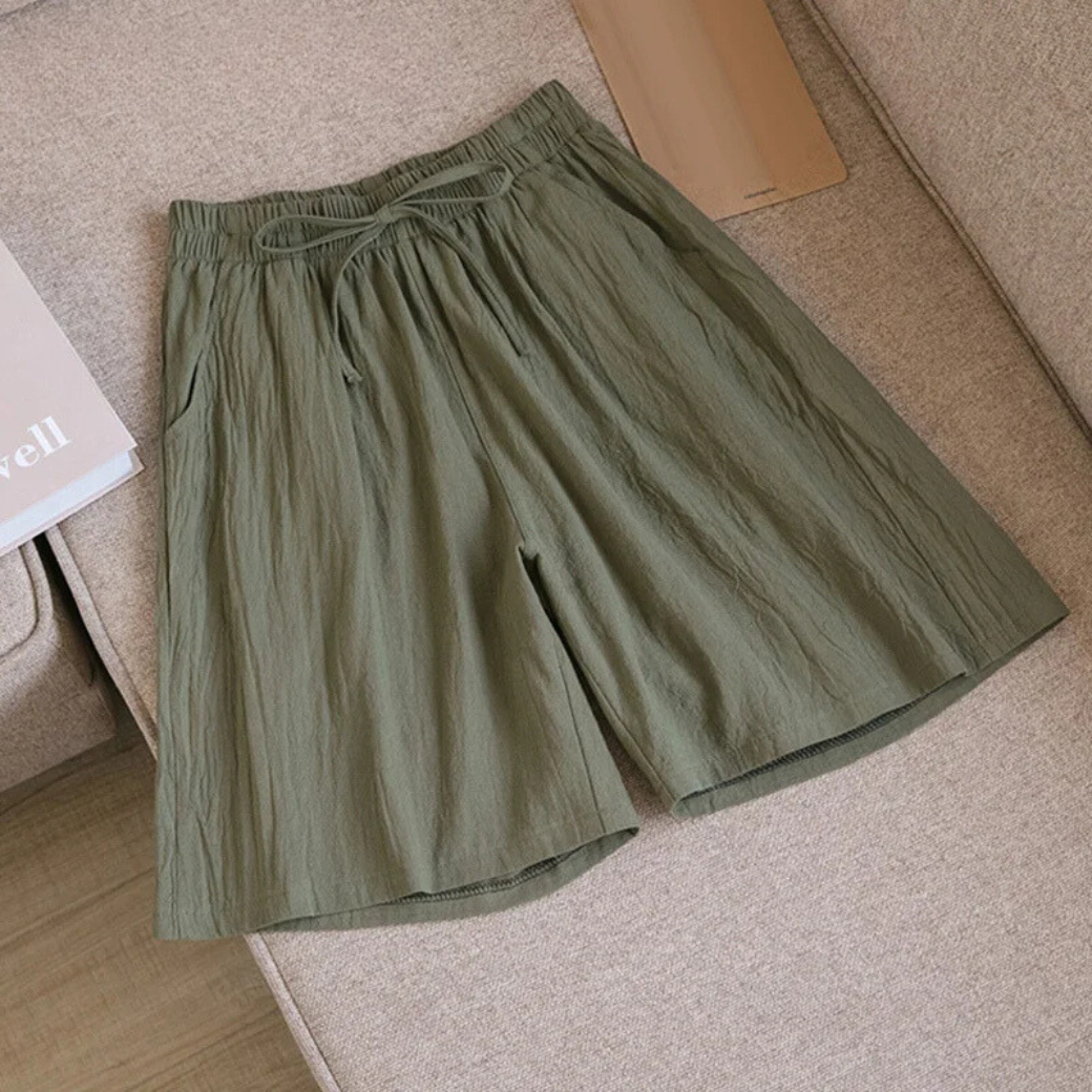 Celia |Leinen-Shorts mit elastischem Bund und weitem Bein