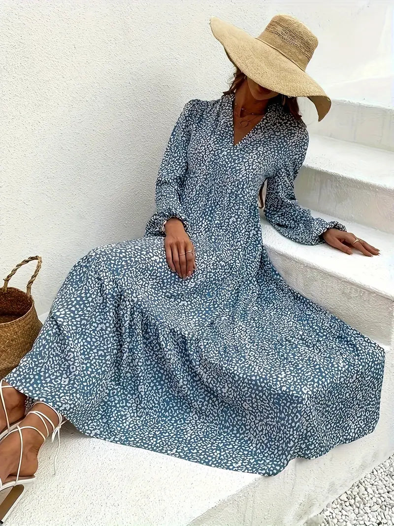 Frederique - Wildfeuer Boho-Leoparden Maxikleid