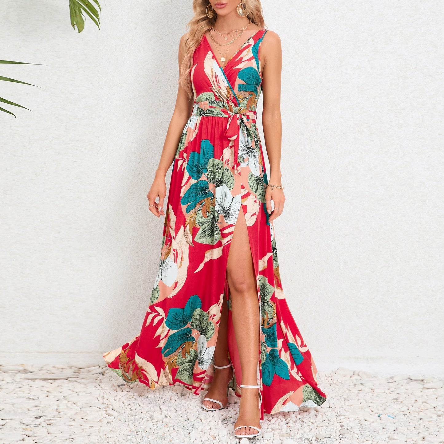 Soren | Sommerkleid mit Taille-Krawatten und Schlitz-Design