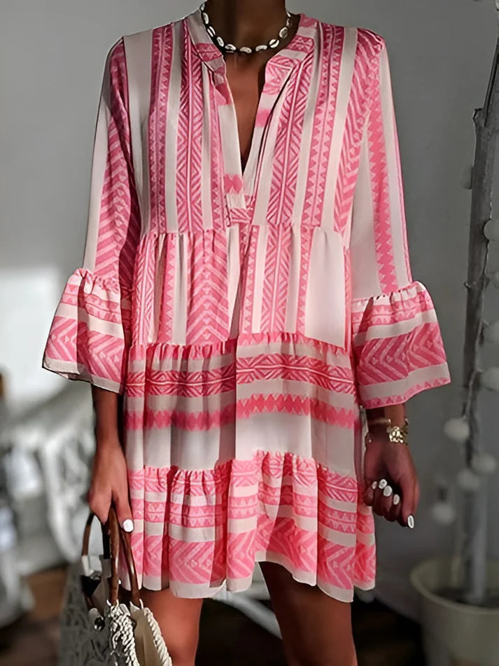 Odete | Kleid in Rot mit Ethno-Muster