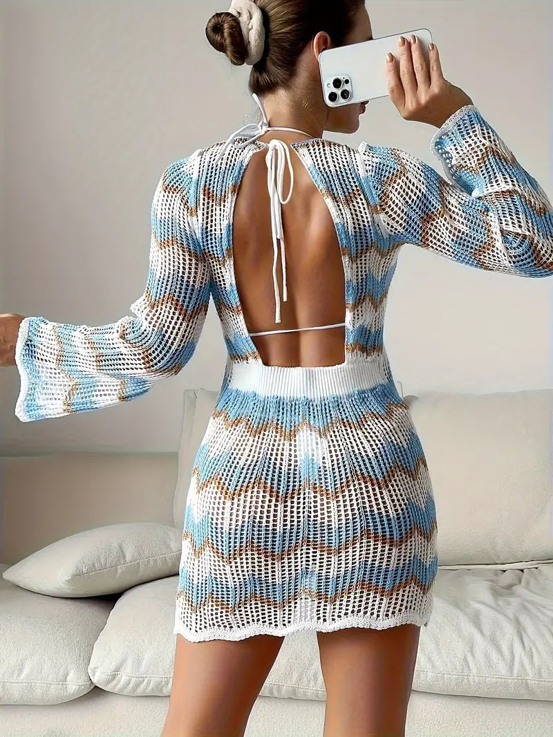 Sierra | Strickkleid ohne Rücken mit Chevron-Muster