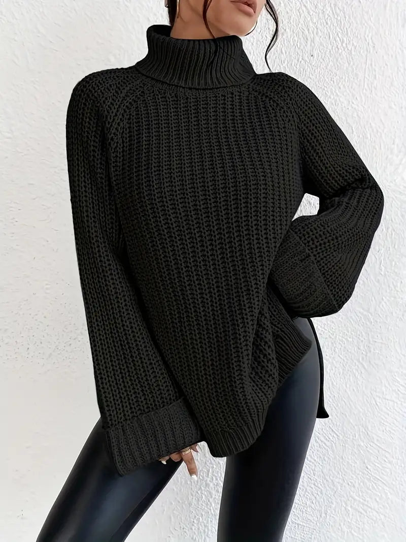 Liya | Schwarzer Turtleneck Pullover mit Raglanärmel für Damen