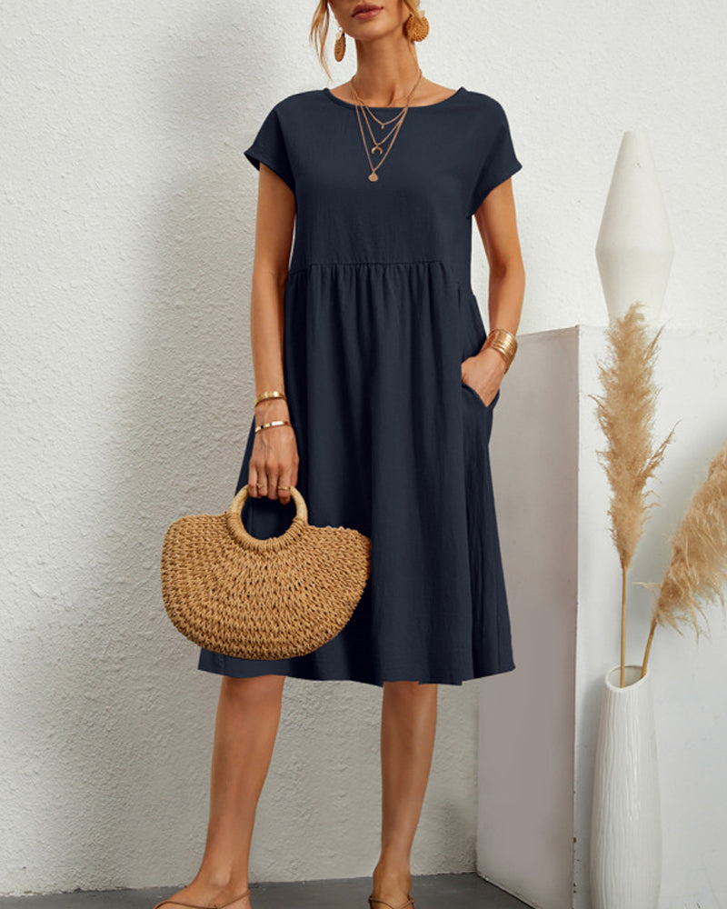 Paulina | Bequemes Midi-Kleid mit Rundhalsausschnitt & Taschen