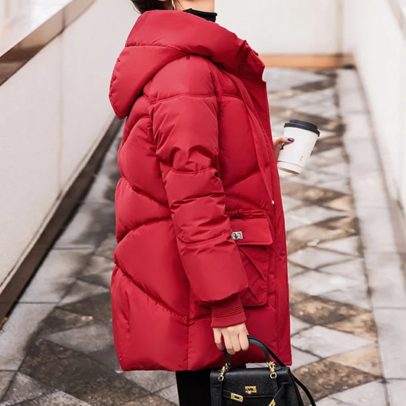Winomna | Winter Steppmantel für Damen mit Kapuze und großen Taschen