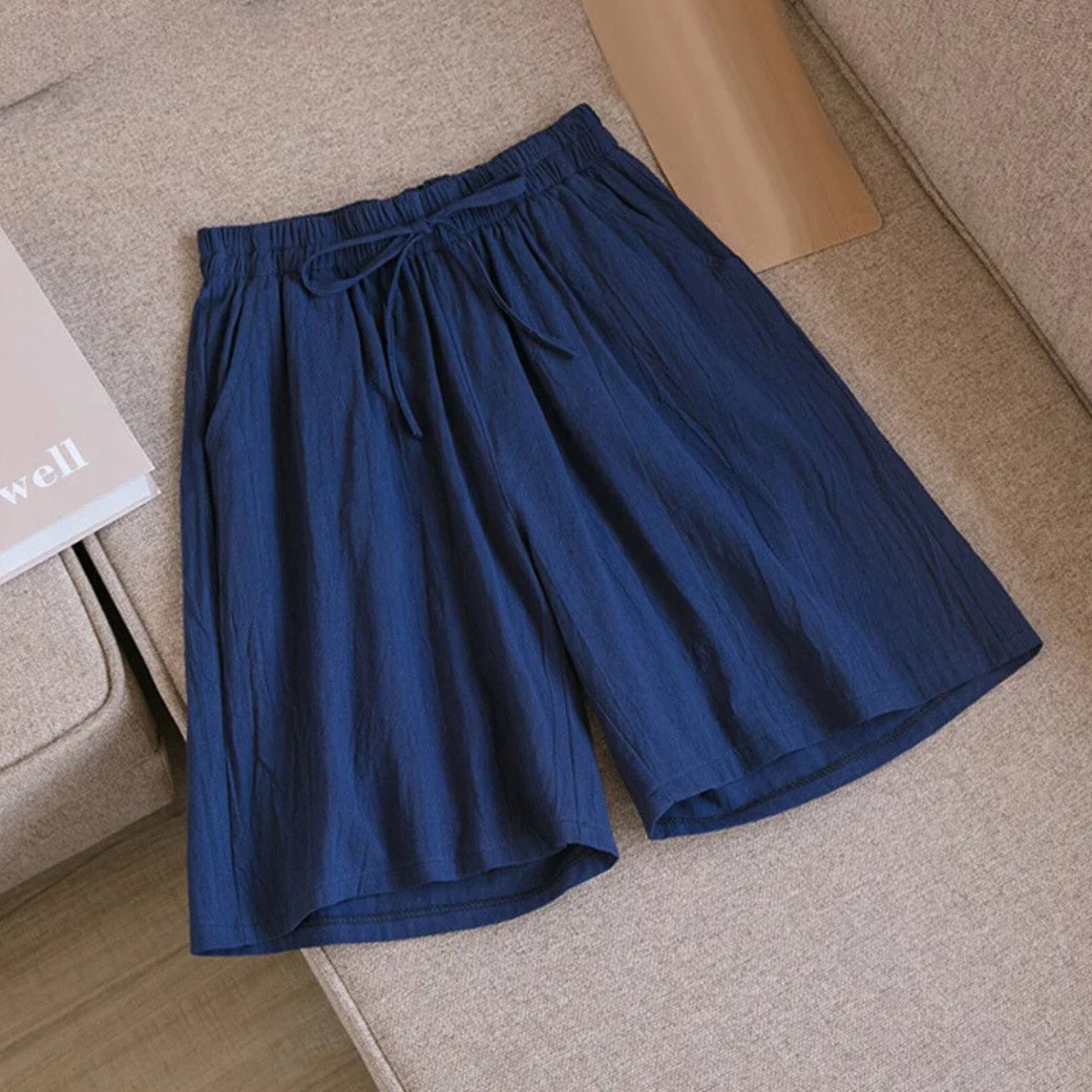 Celia |Leinen-Shorts mit elastischem Bund und weitem Bein