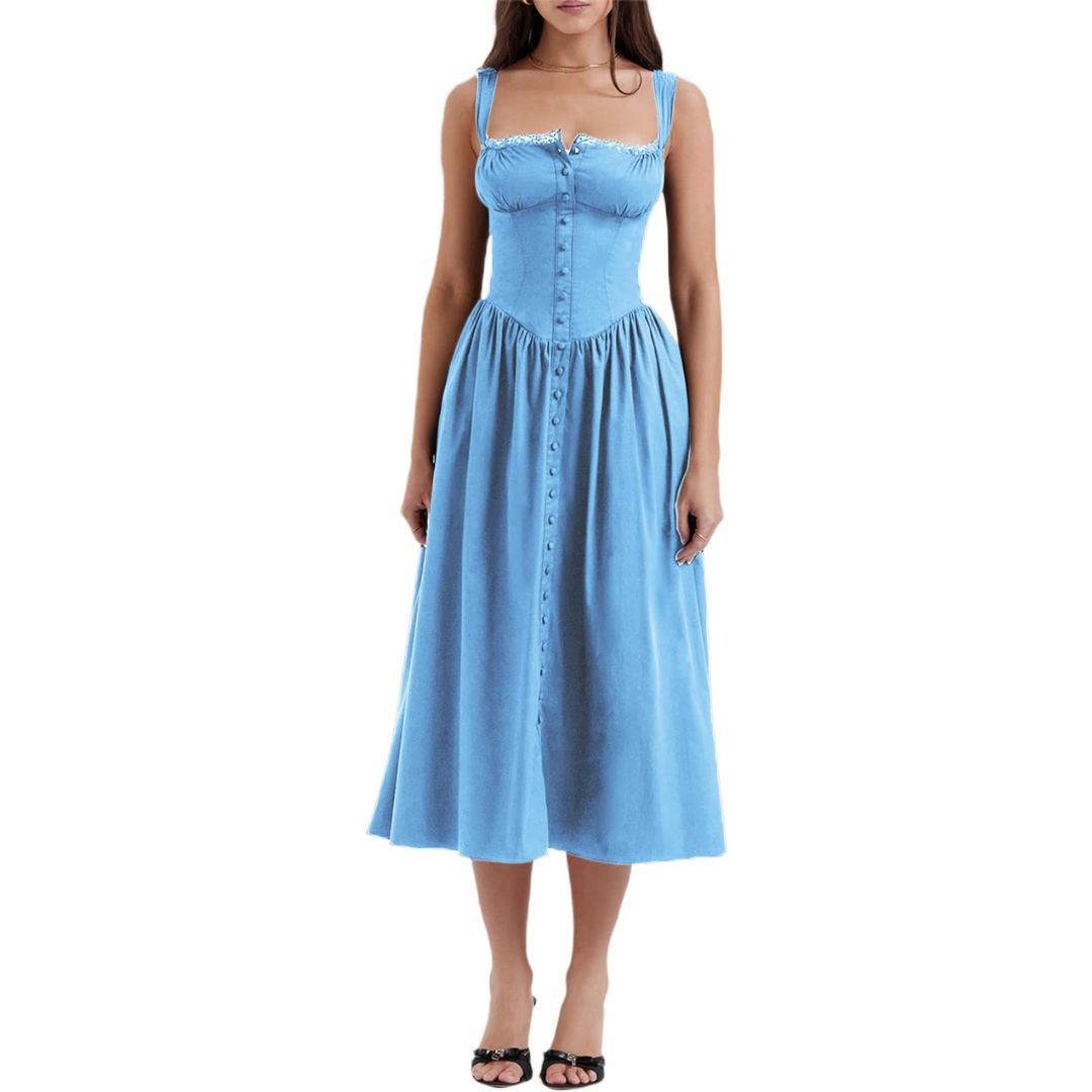Eya | Schwarzes Midi-Sommerkleid
