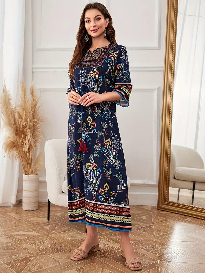 Mirri - Ethnisches grafisches Wandteppich Boho Midikleid