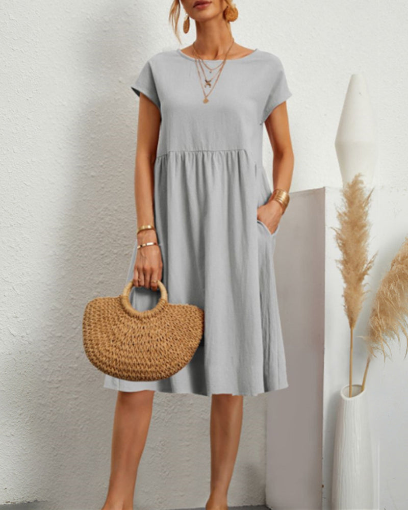 Paulina | Bequemes Midi-Kleid mit Rundhalsausschnitt & Taschen
