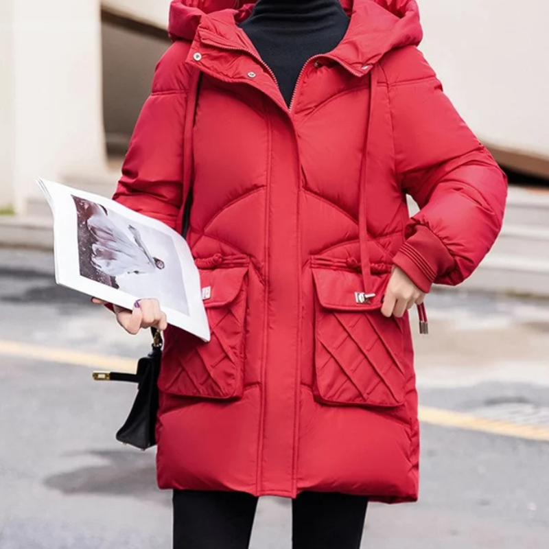 Winomna | Winter Steppmantel für Damen mit Kapuze und großen Taschen