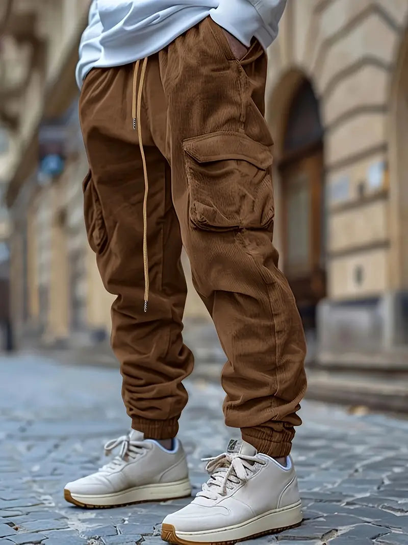 Cord | Corduroy Cargo Pants mit Taschen – Mid Waist, Kordelzug, Leicht Stretch