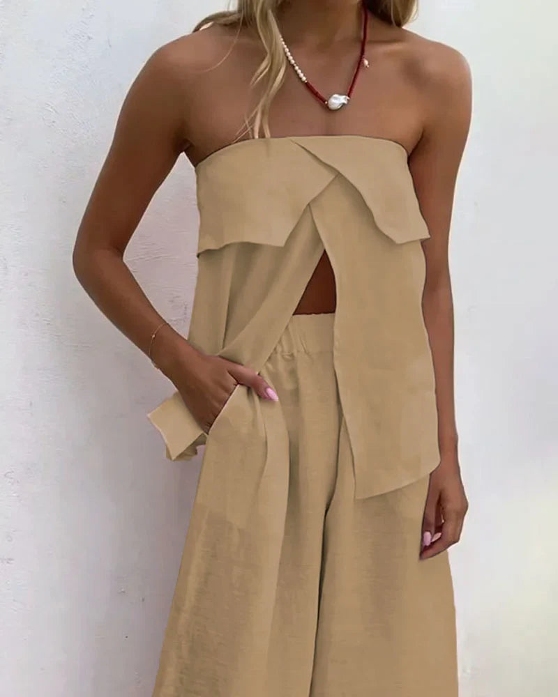 Syrel | Bequemes trägerloses Top und Hosen-Set