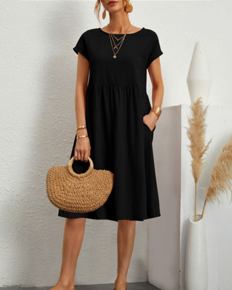 Paulina | Bequemes Midi-Kleid mit Rundhalsausschnitt & Taschen