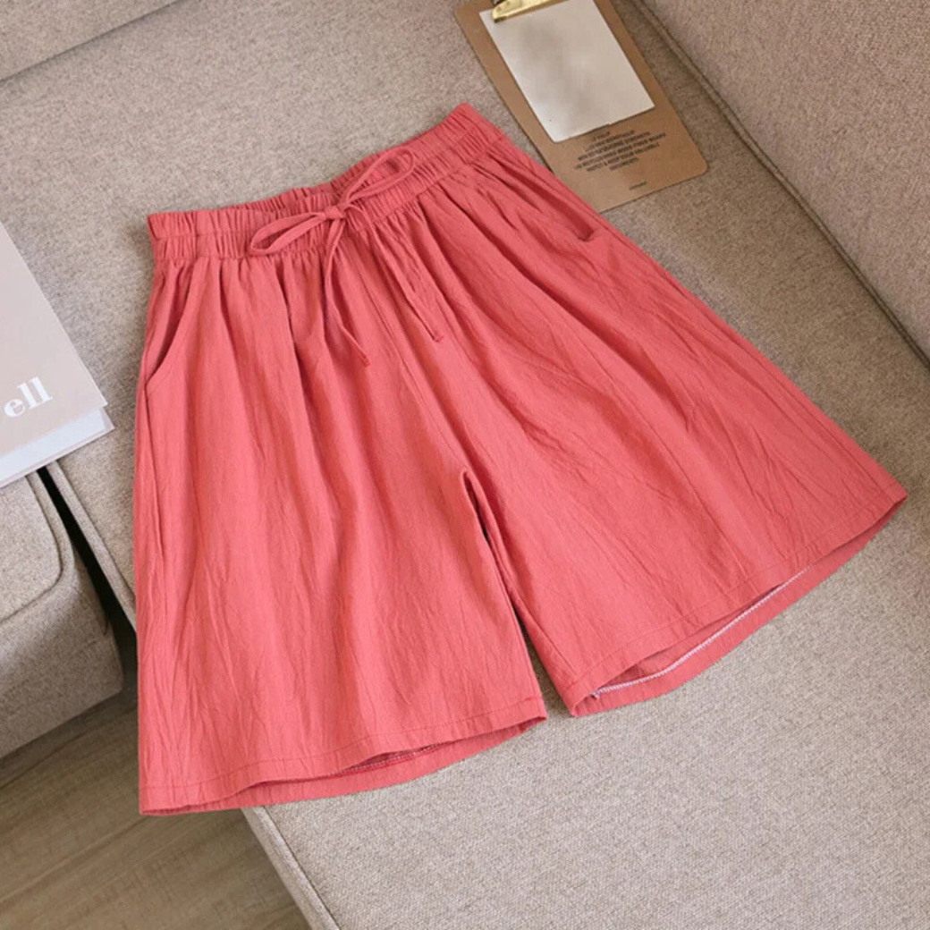 Celia |Leinen-Shorts mit elastischem Bund und weitem Bein