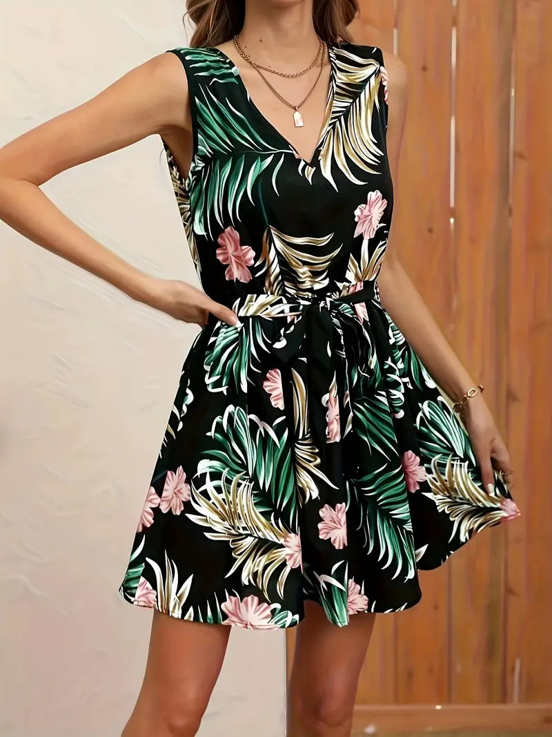 Marianne - Ferienkleid mit Blumendruck und Rückenband