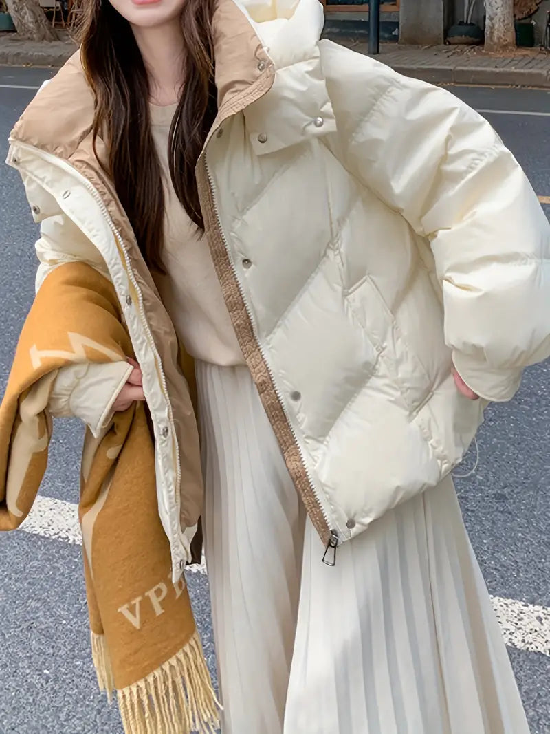 Peri | Schicke Winter-Pufferjacke für Damen, lange Ärmel, feste Farbe, normale Passform