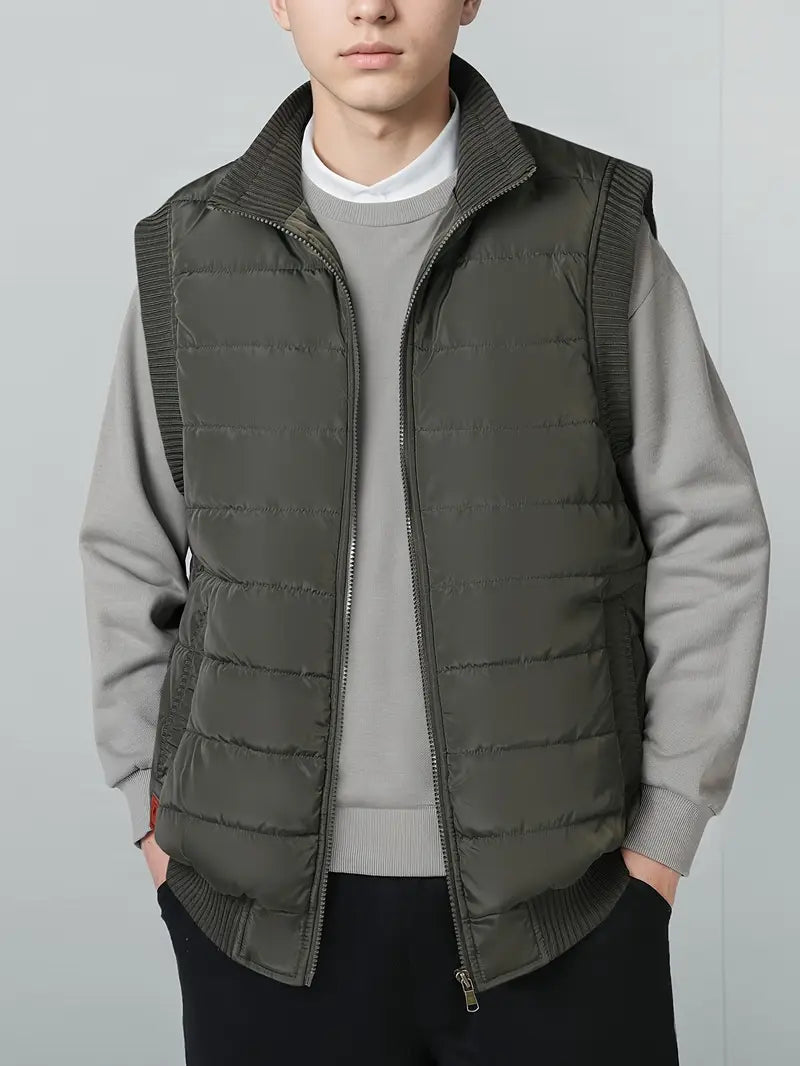 Loui | Herren Olivegrüne Fleece-Weste – Casual & Stylisch, Mit Stehkragen