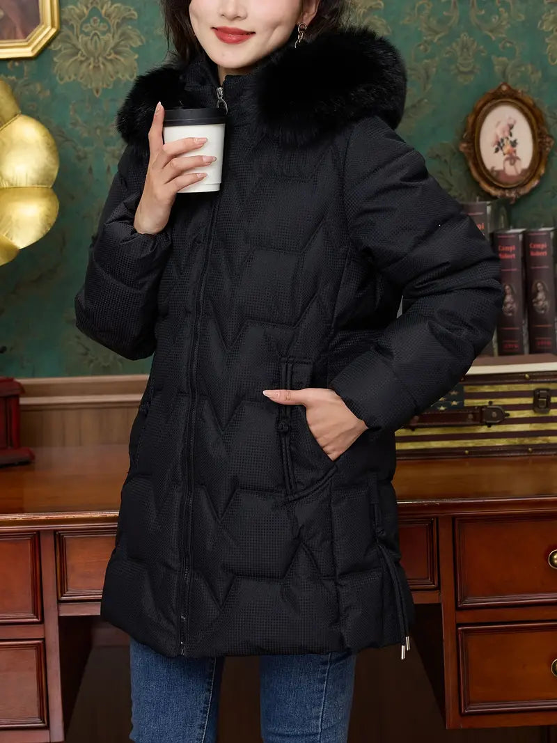 Miki | Casual Midi Windbreaker Jacke für Damen – Abnehmbarer Kapuzen