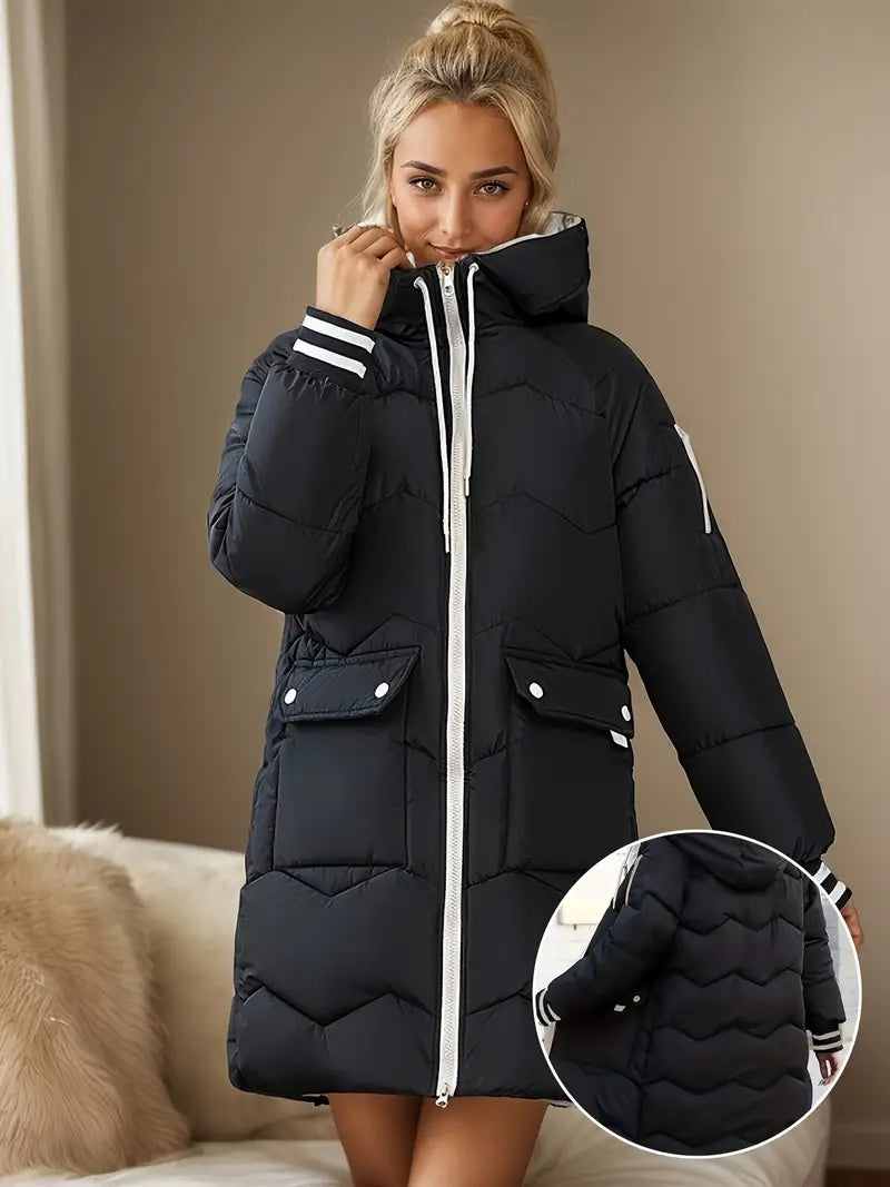 Dewanie | Casual Damen-Daunenmantel mit Kapuze – Langarm, Unifarben