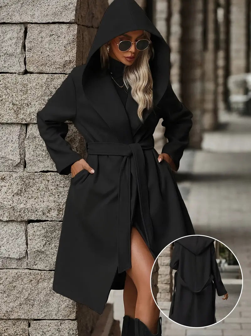 Ench | Eleganter Damen-Trenchcoat mit Gürtel – Polyester, Uni-Farbe