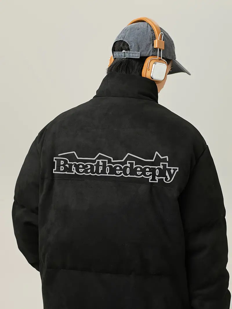 Isoe | Isolierte Herren-Varsity-Jacke - Lässiger Mantel mit Stehkragen aus Wildleder und Baumwolle