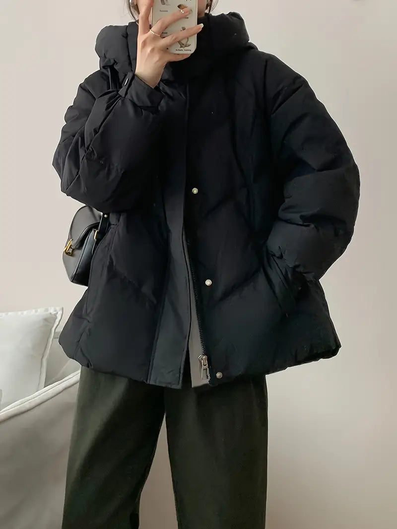 Peri | Schicke Winter-Pufferjacke für Damen, lange Ärmel, feste Farbe, normale Passform