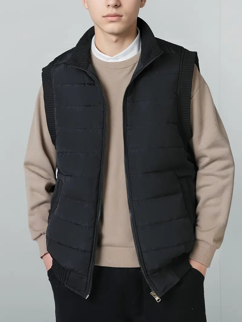 Loui | Herren Olivegrüne Fleece-Weste – Casual & Stylisch, Mit Stehkragen