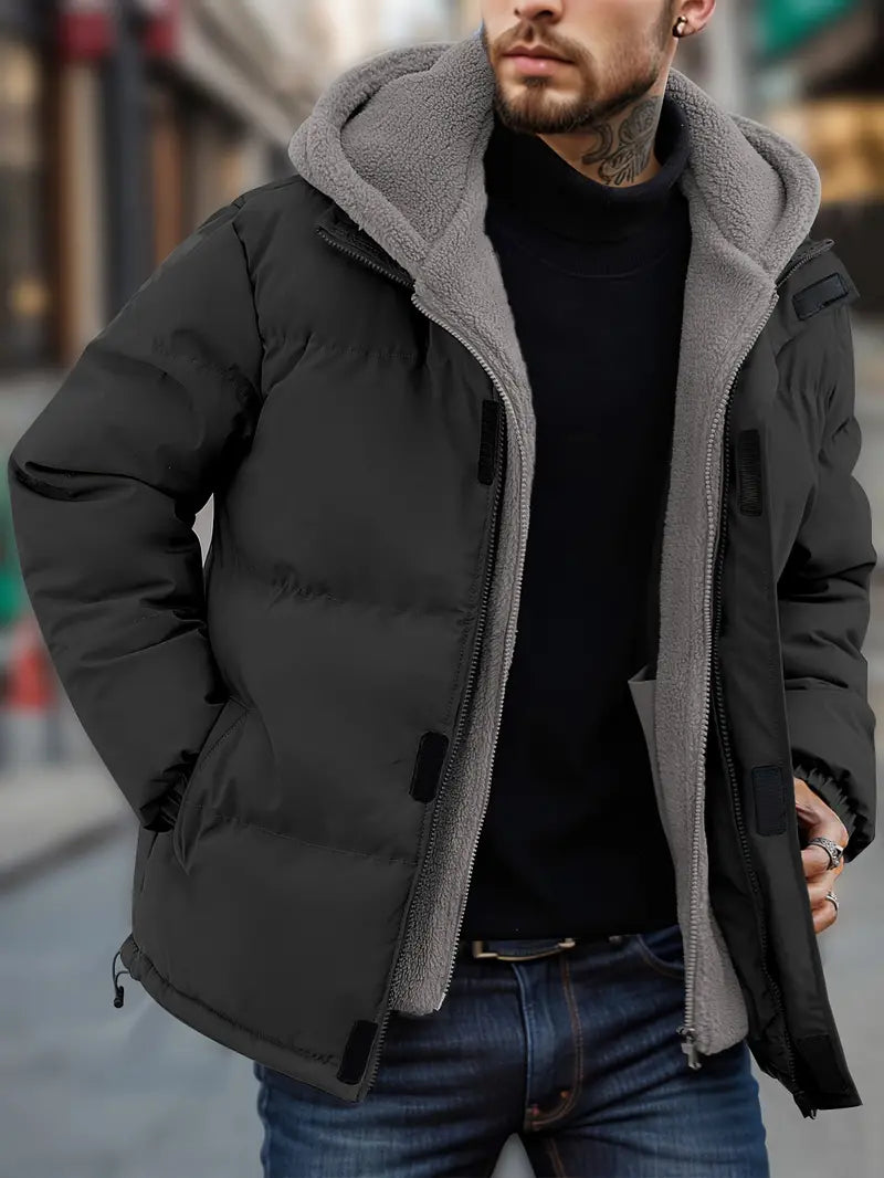 Isza | Herren Farbe Block Fleece Fake zweiteilige gepolsterte Jacke mit Taschen