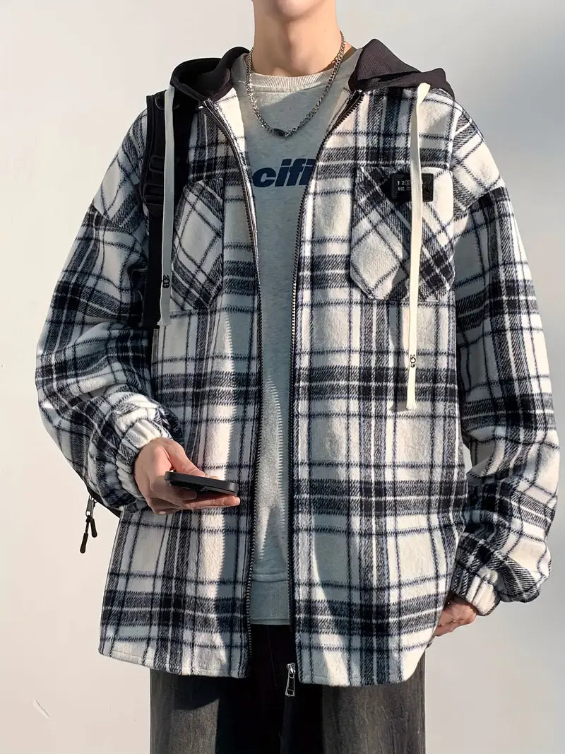 Inspie | Herren Vintage-inspirierte Karierte Kapuzenjacke - lässige Baumwollmischung