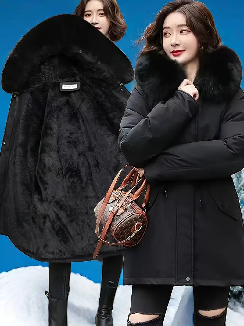 Erily | Schicker schwarzer Parka für Frauen – kuschelige, mit Fleece gefütterte, dicke Winterjacke