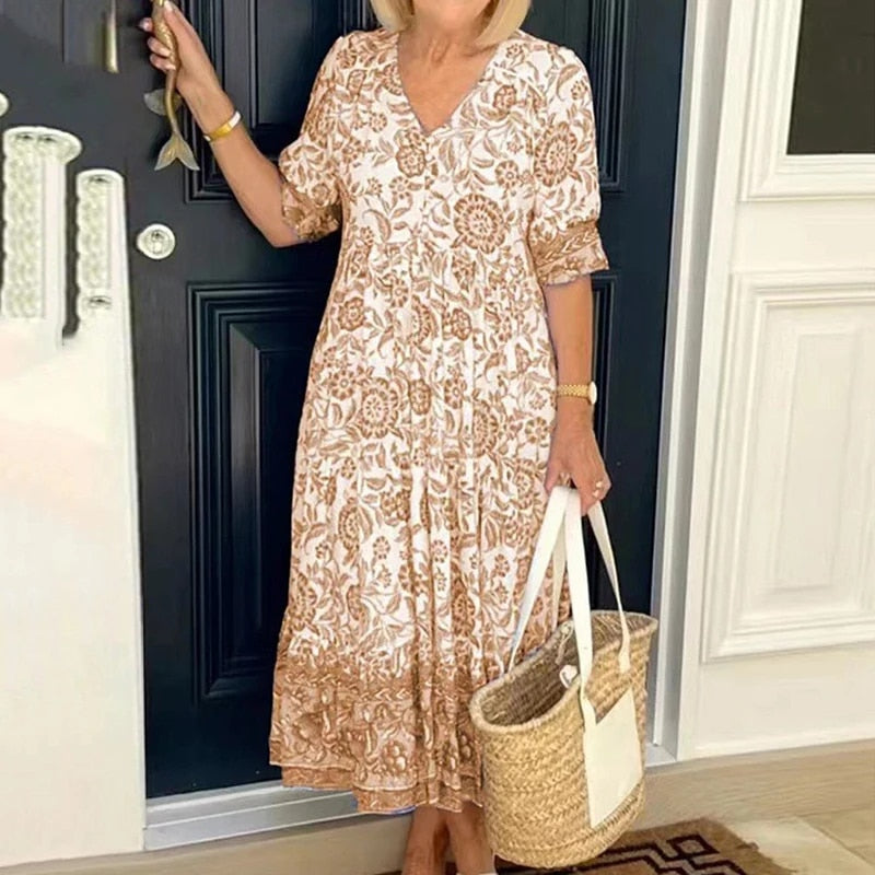 Marcelli | Bohème-Kleid mit V-Ausschnitt