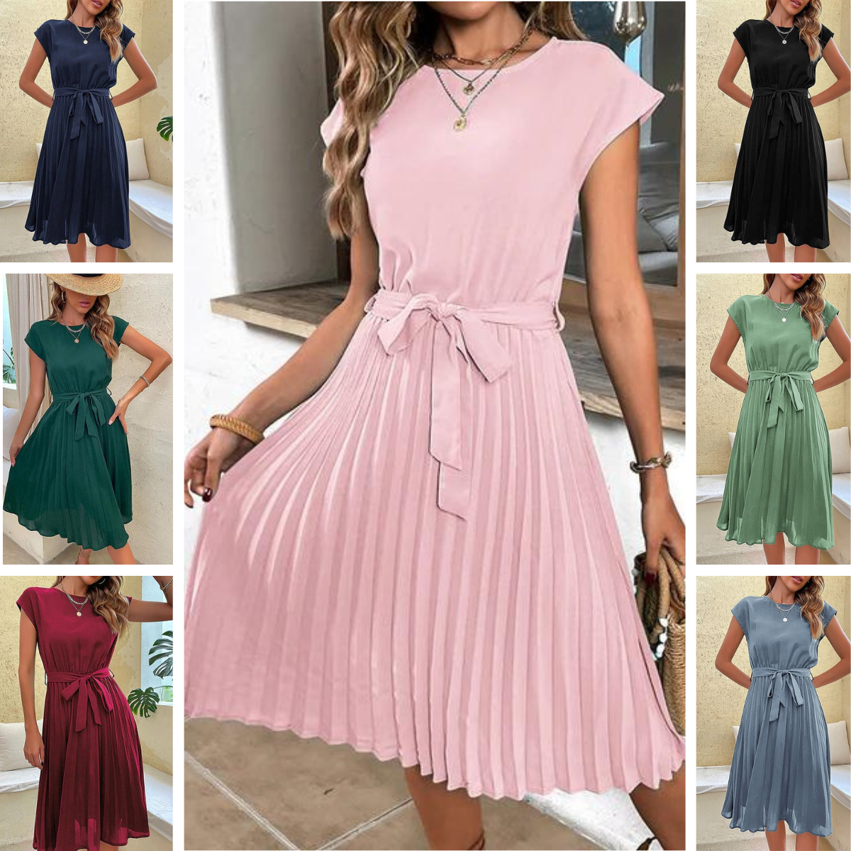 Narelle | Kurzärmeliges, plissiertes, lässiges Minikleid für den Sommer"