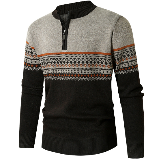 Umed | Pullover mit hohem Kragen, Reißverschluss und Fair Isle-Muster