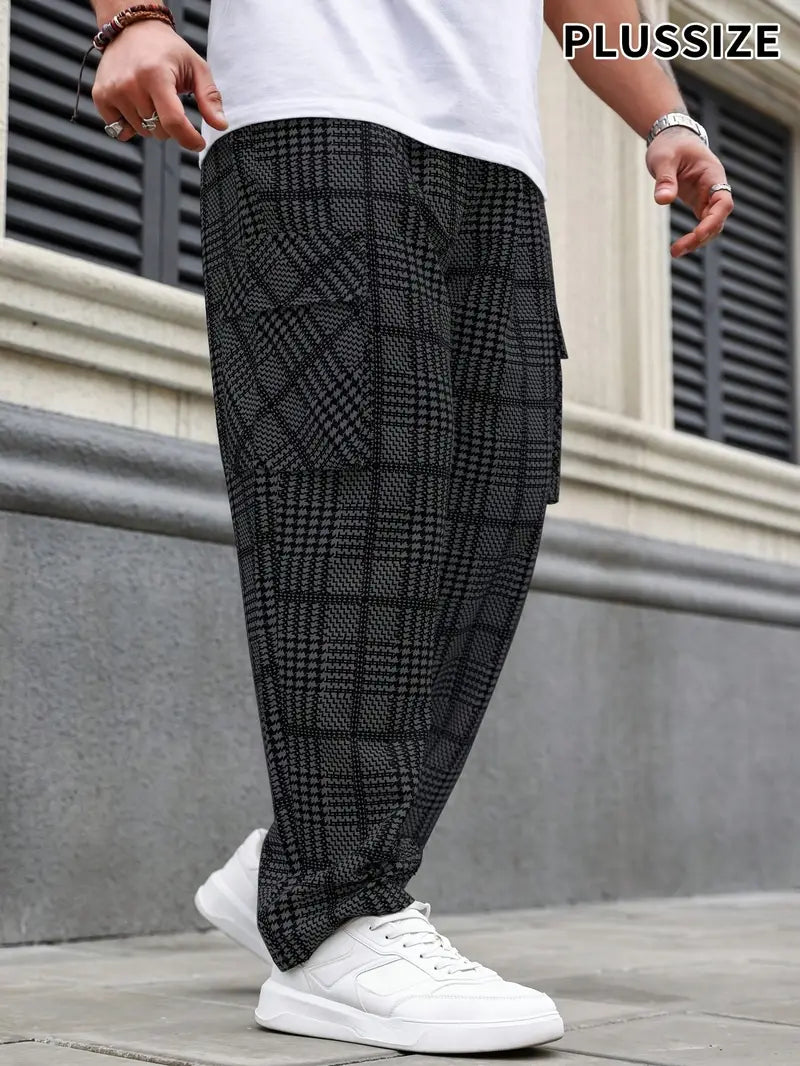 Herinn | Herren Plus Size Winterhose – Locker, Streifen, Polyester, Bequem