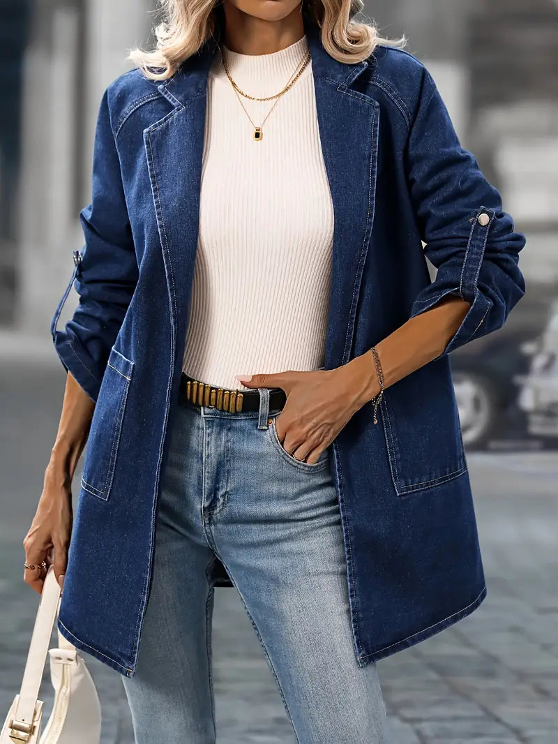 Jacke | Washed Blue Denimjacke mit Reverskragen – Langarm