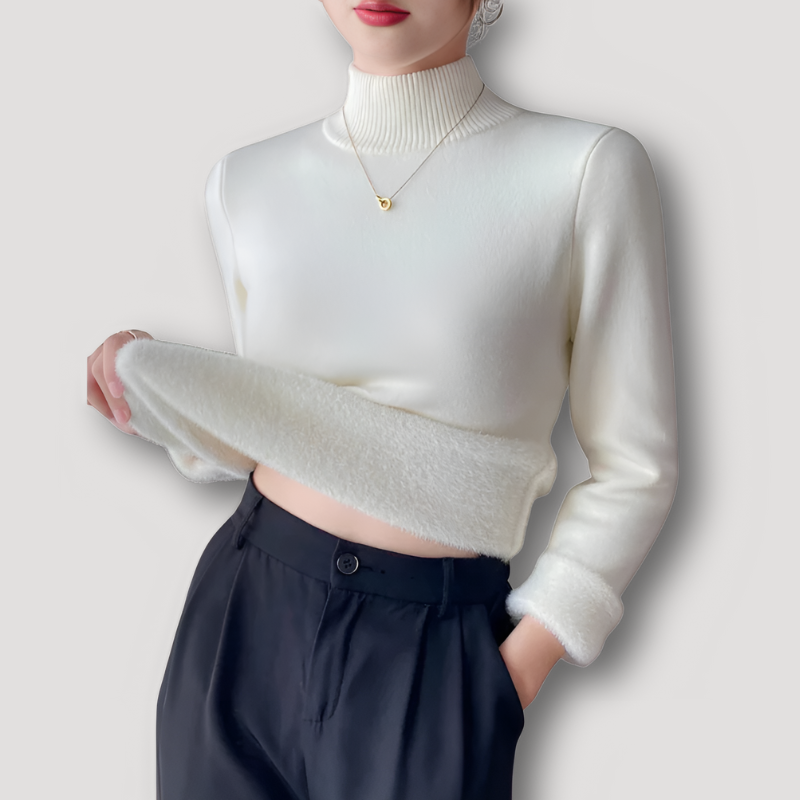 Kym | Gestrickt Furry Plüsch Turtleneck Form-Fitting Pullover