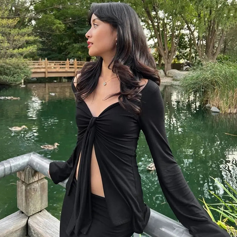 Xen | Elegante Vorderknoten V-Ausschnitt Bluse