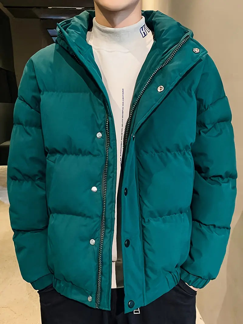 Heri | Herren-Wintermantel mit Kapuze im koreanischen Stil, feste Farbe, lockere Passform