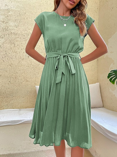 Narelle | Kurzärmeliges, plissiertes, lässiges Minikleid für den Sommer"