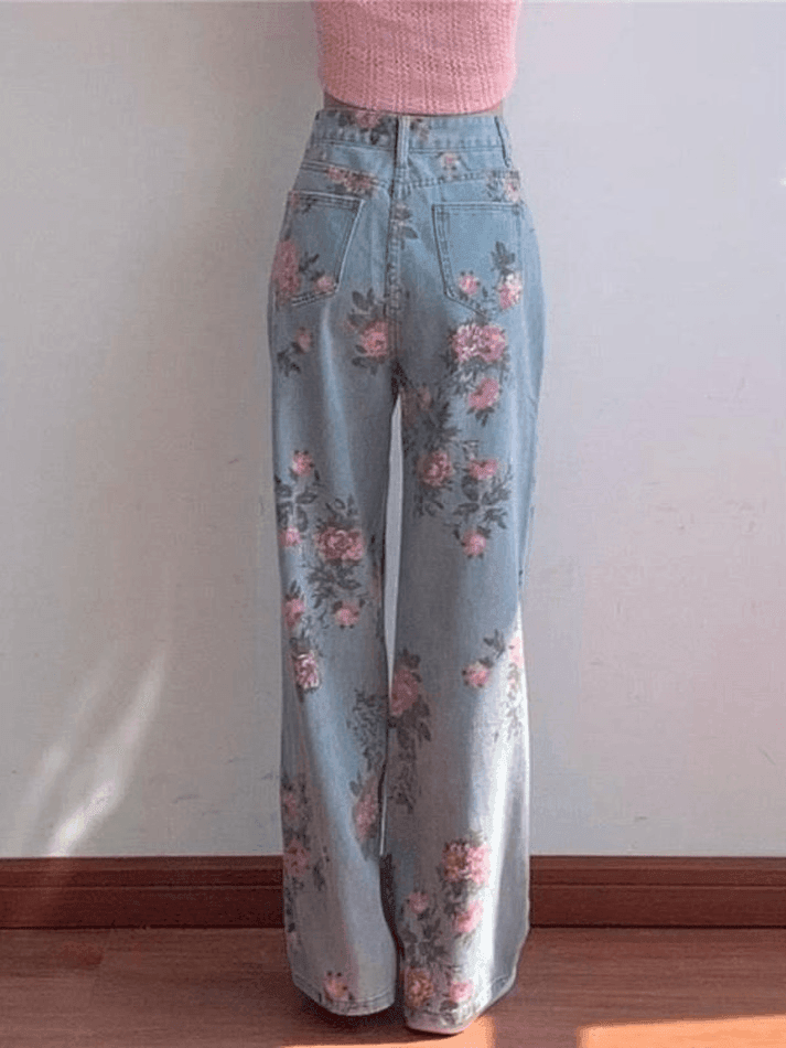 Mhai | Blumen Boyfriend Denim Jeans für Damen