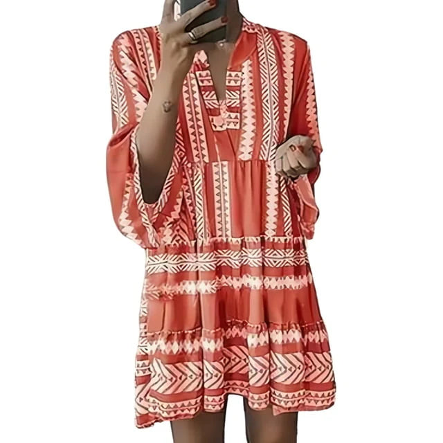 Odete | Kleid in Rot mit Ethno-Muster