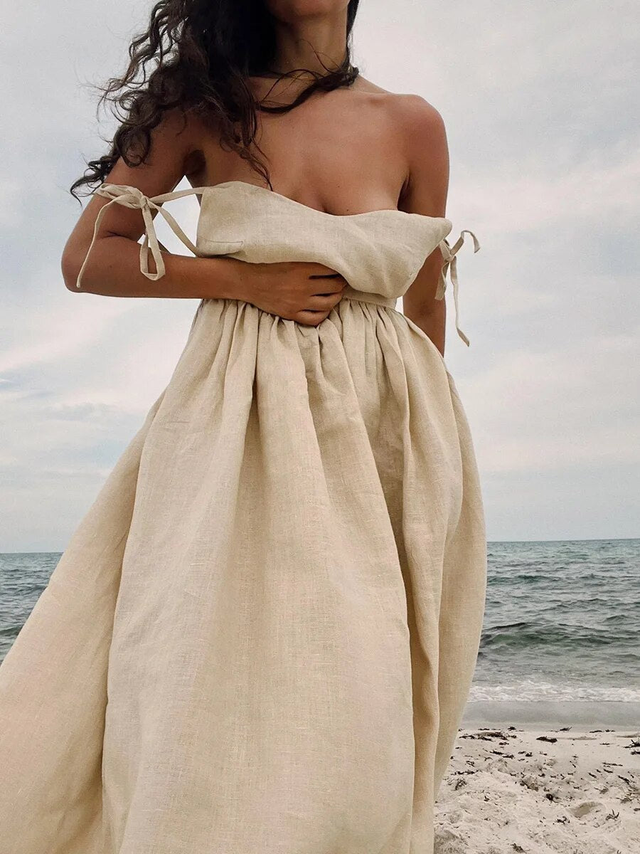 Heather - Langes Leinen Sommerkleid für Damen